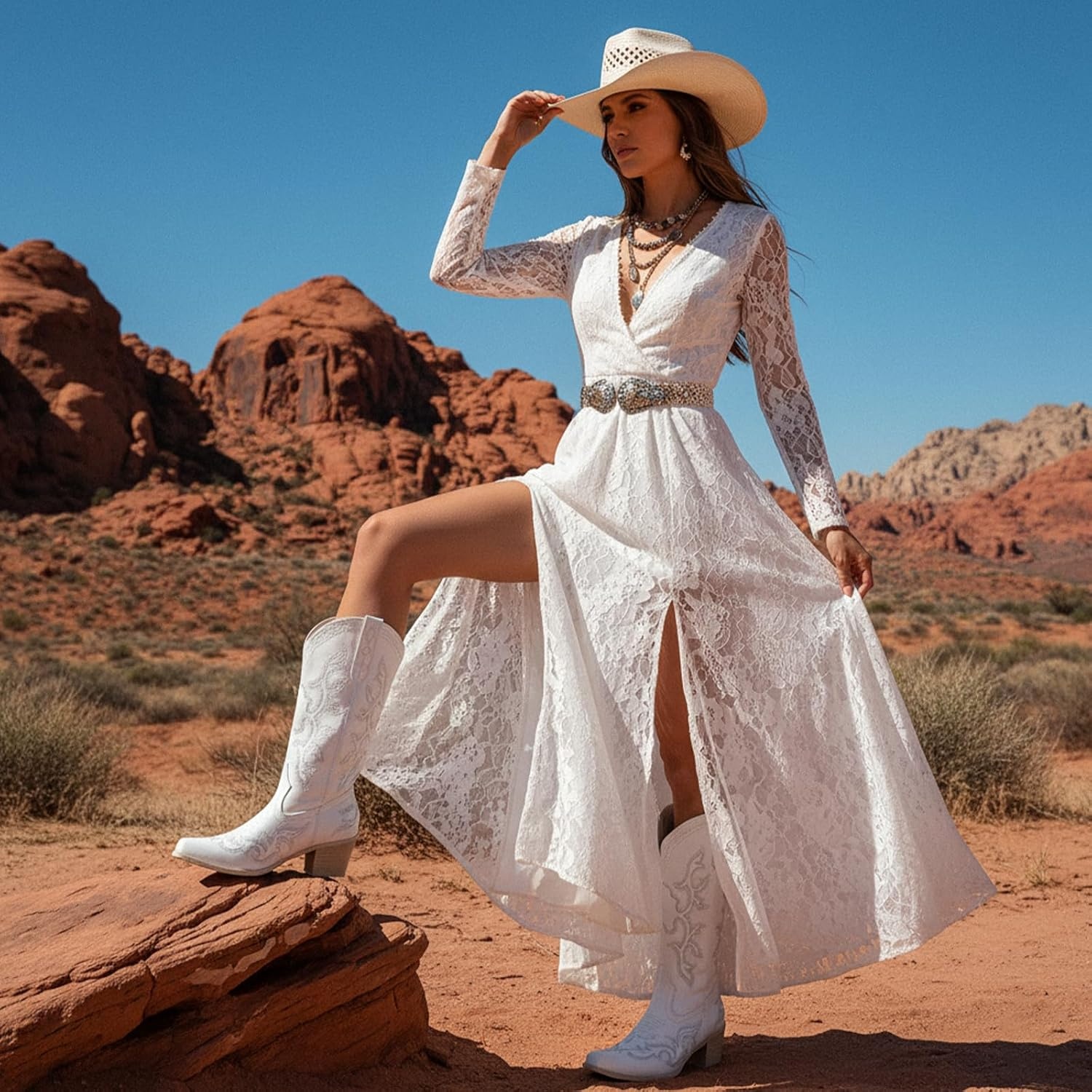 image:imageIUV Cowboy Boots For Women Western Boots Cowgirl Classic Fashion Embroidered Pointy Toe BootsWhite
