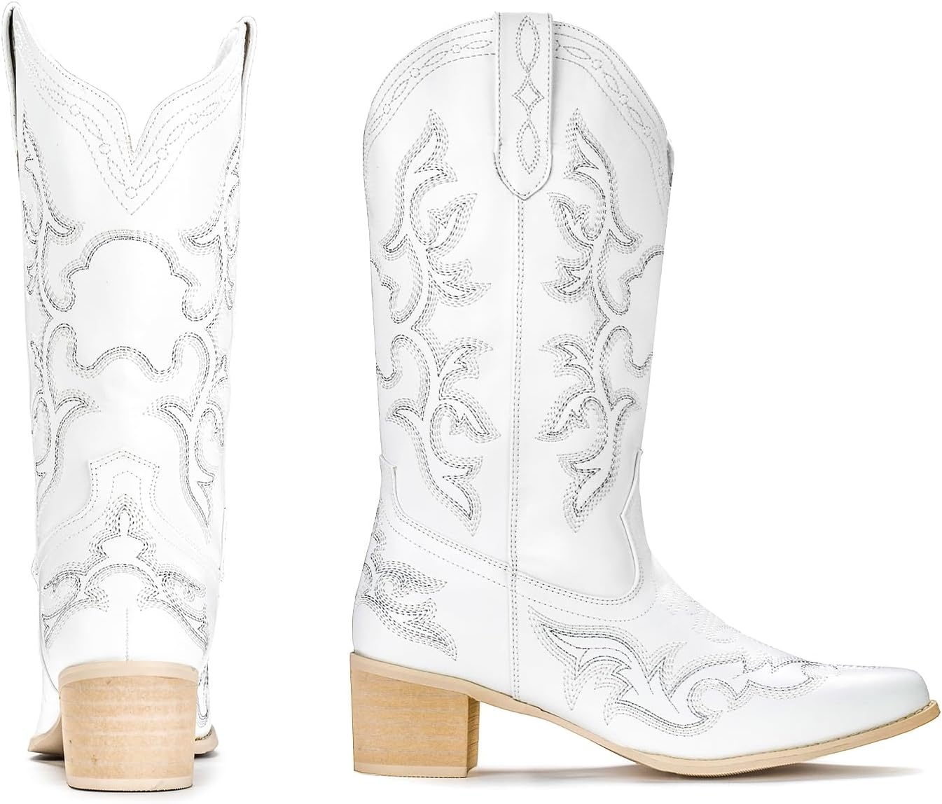 image:imageIUV Cowboy Boots For Women Western Boots Cowgirl Classic Fashion Embroidered Pointy Toe BootsWhite