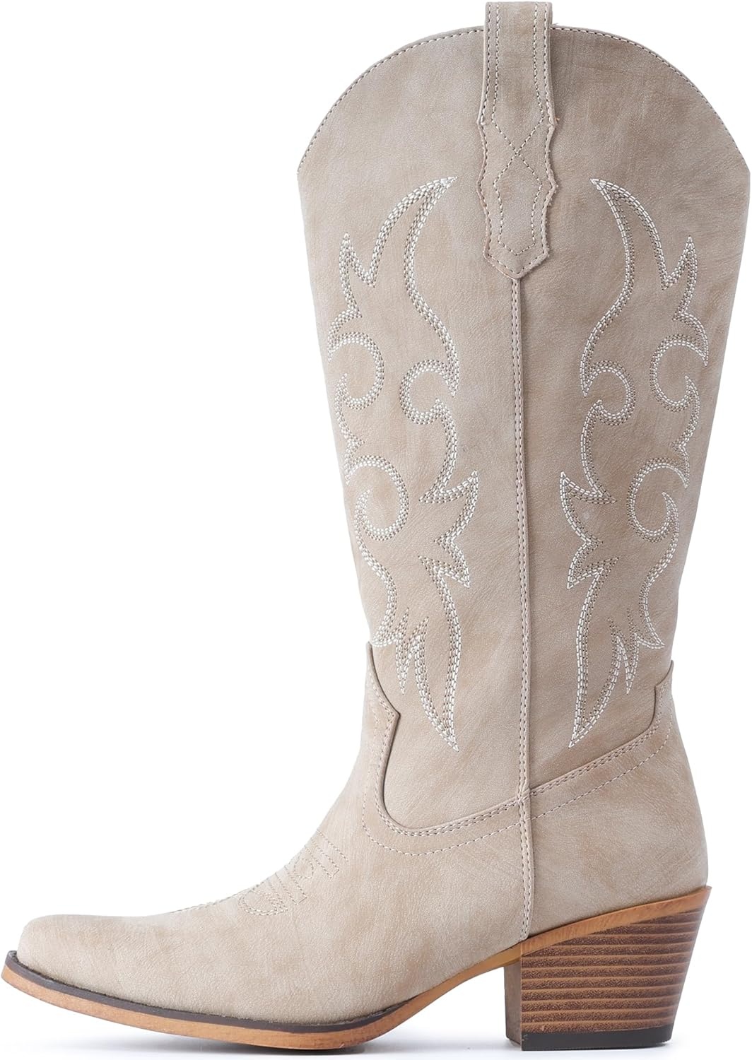 image:imageIUV Cowboy Boots For Women Western Cowgirl Boots Mid Calf Snip Toe Boot With Chunky HeelBeige