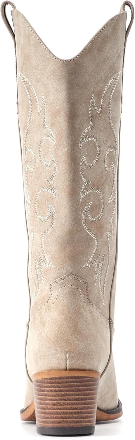 image:imageIUV Cowboy Boots For Women Western Cowgirl Boots Mid Calf Snip Toe Boot With Chunky HeelBeige