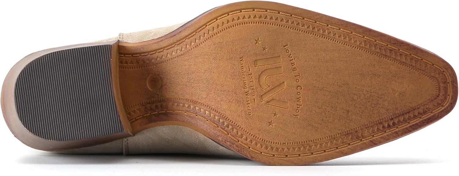 image:imageIUV Cowboy Boots For Women Western Cowgirl Boots Mid Calf Snip Toe Boot With Chunky HeelBeige