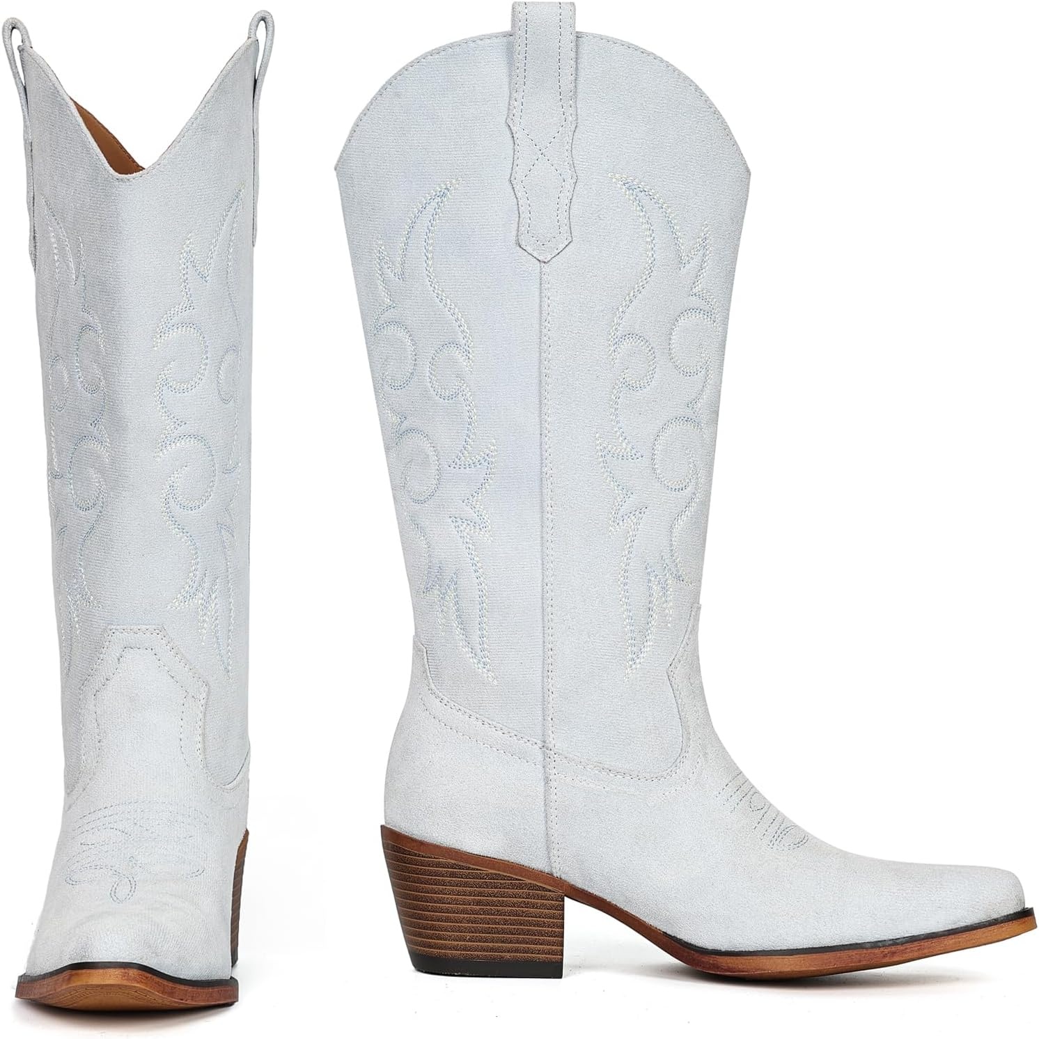 image:imageIUV Cowboy Boots For Women Western Cowgirl Boots Mid Calf Snip Toe Boot With Chunky HeelBlue Suede