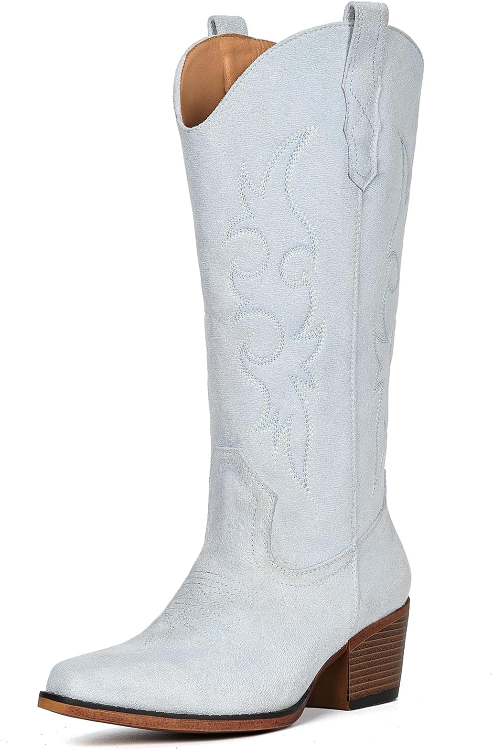 image:imageIUV Cowboy Boots For Women Western Cowgirl Boots Mid Calf Snip Toe Boot With Chunky HeelBlue Suede