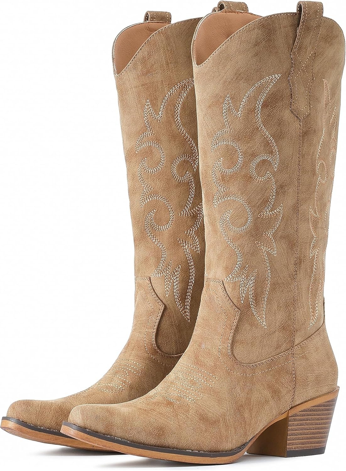 image:imageIUV Cowboy Boots For Women Western Cowgirl Boots Mid Calf Snip Toe Boot With Chunky HeelCamel
