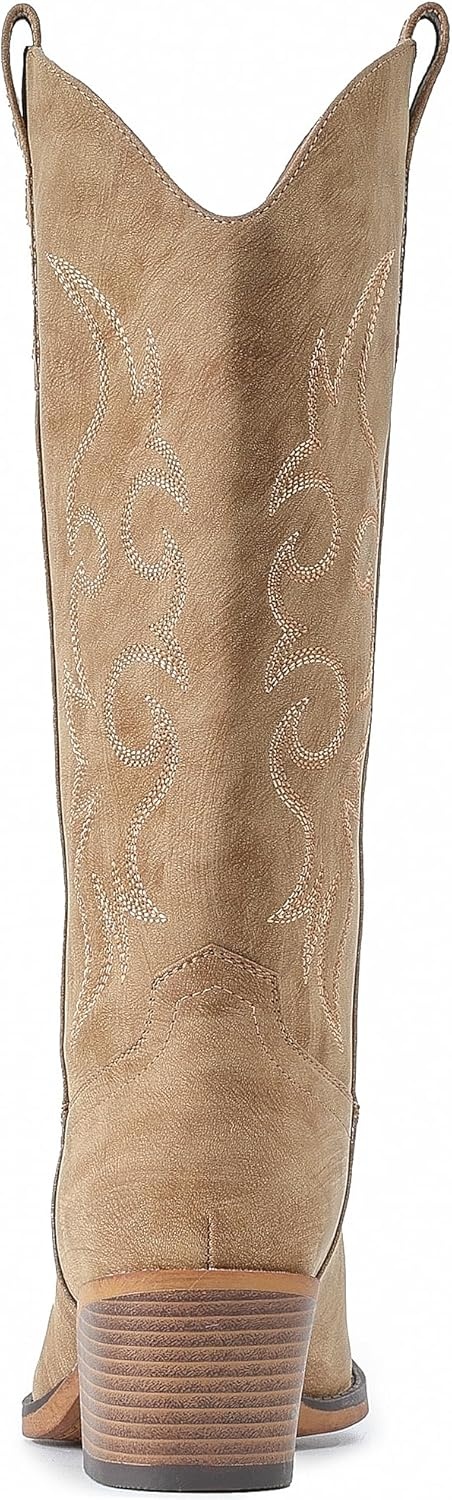 image:imageIUV Cowboy Boots For Women Western Cowgirl Boots Mid Calf Snip Toe Boot With Chunky HeelCamel