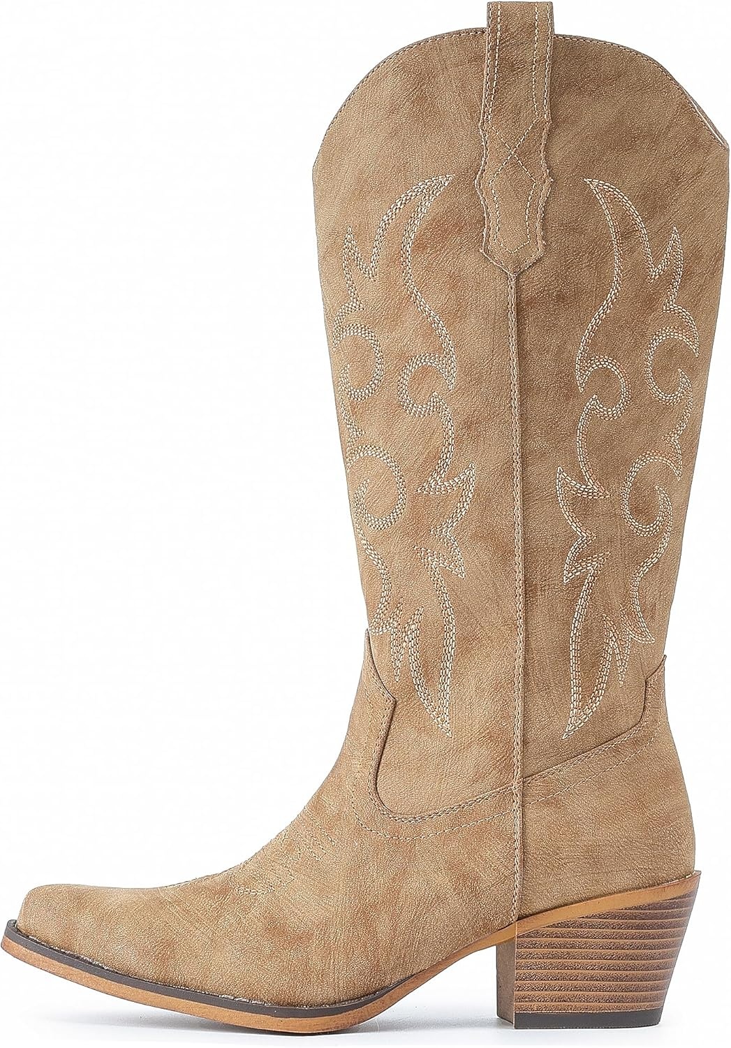 image:imageIUV Cowboy Boots For Women Western Cowgirl Boots Mid Calf Snip Toe Boot With Chunky HeelCamel