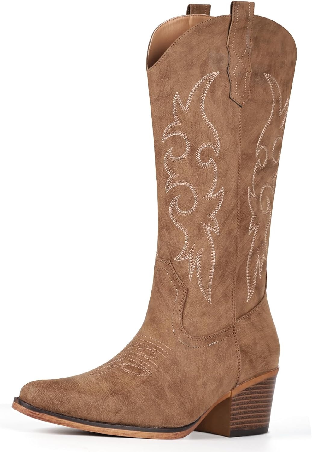 image:imageIUV Cowboy Boots For Women Western Cowgirl Boots Mid Calf Snip Toe Boot With Chunky HeelDark Brown