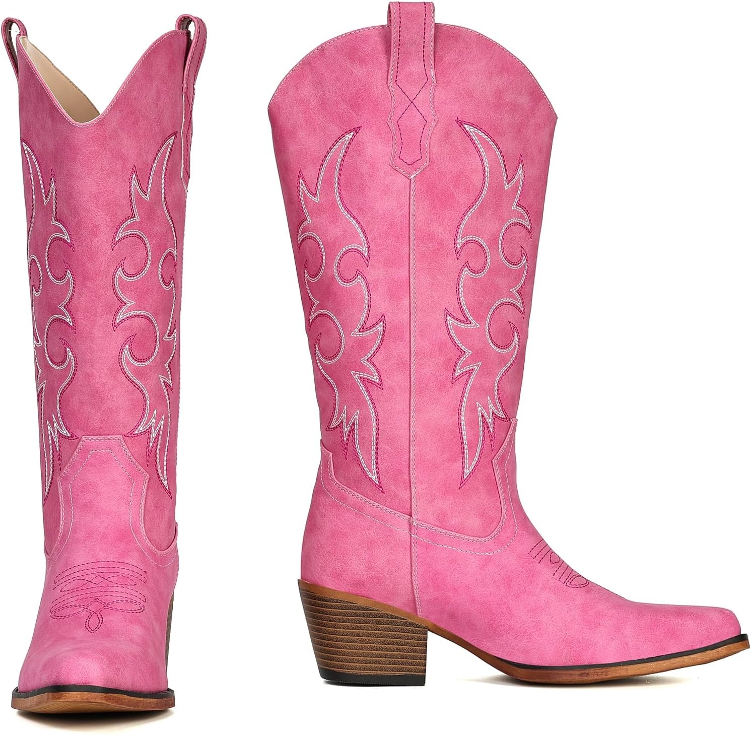 image:imageIUV Cowboy Boots For Women Western Cowgirl Boots Mid Calf Snip Toe Boot With Chunky HeelPink