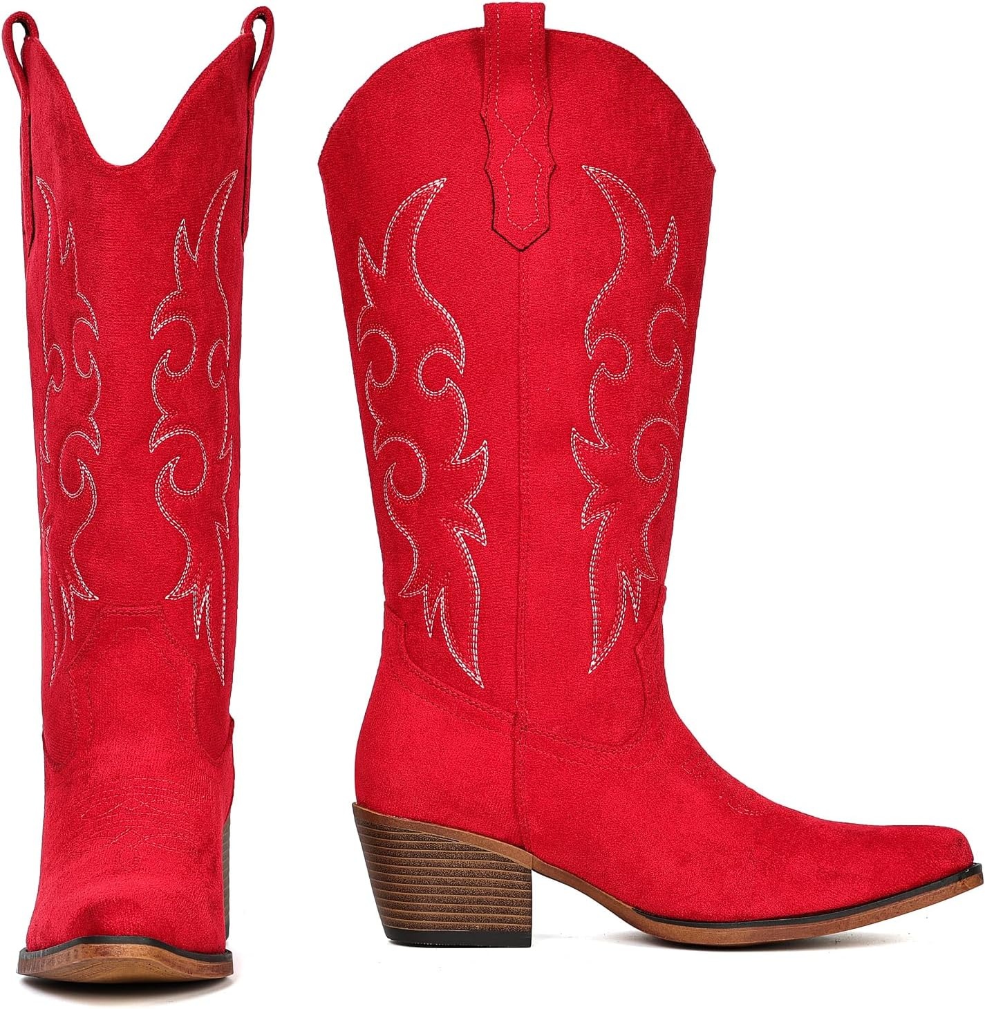 image:imageIUV Cowboy Boots For Women Western Cowgirl Boots Mid Calf Snip Toe Boot With Chunky HeelRed Suede