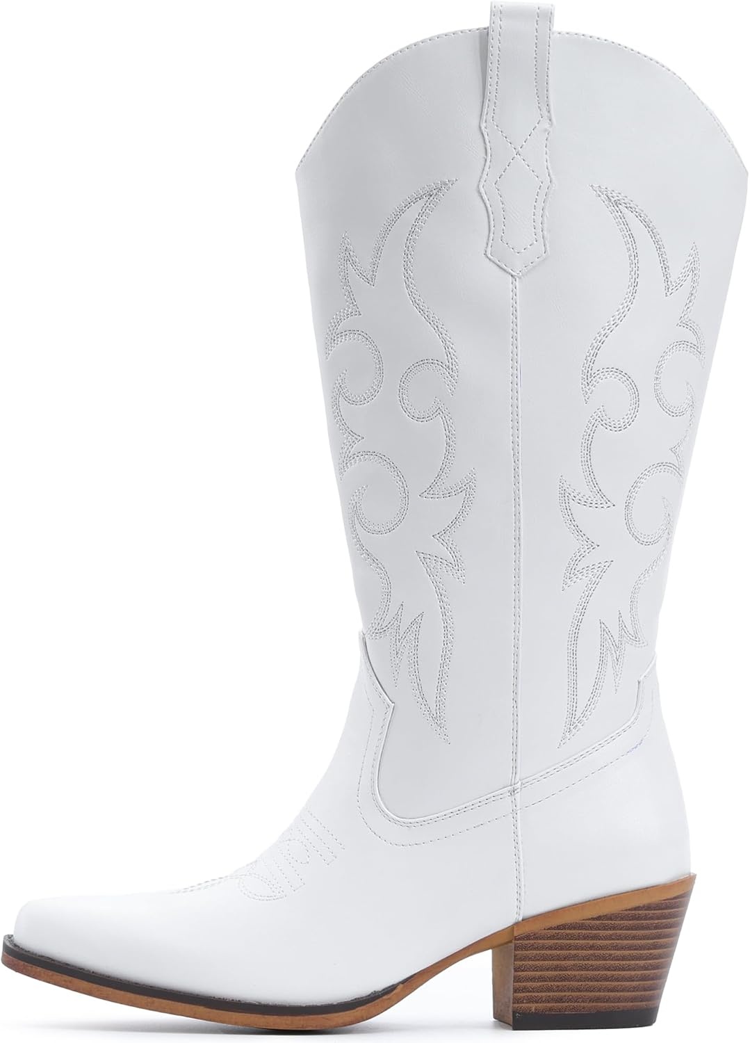 image:imageIUV Cowboy Boots For Women Western Cowgirl Boots Mid Calf Snip Toe Boot With Chunky HeelWhite