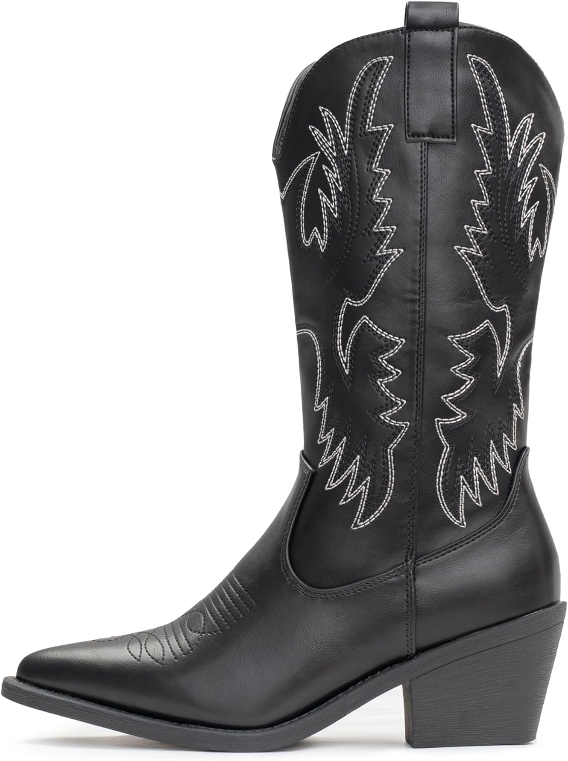 image:imageIUV Cowboy Boots For Women Western Cowgirl Boots Pull On Pointy Toe Mid CalfBlack