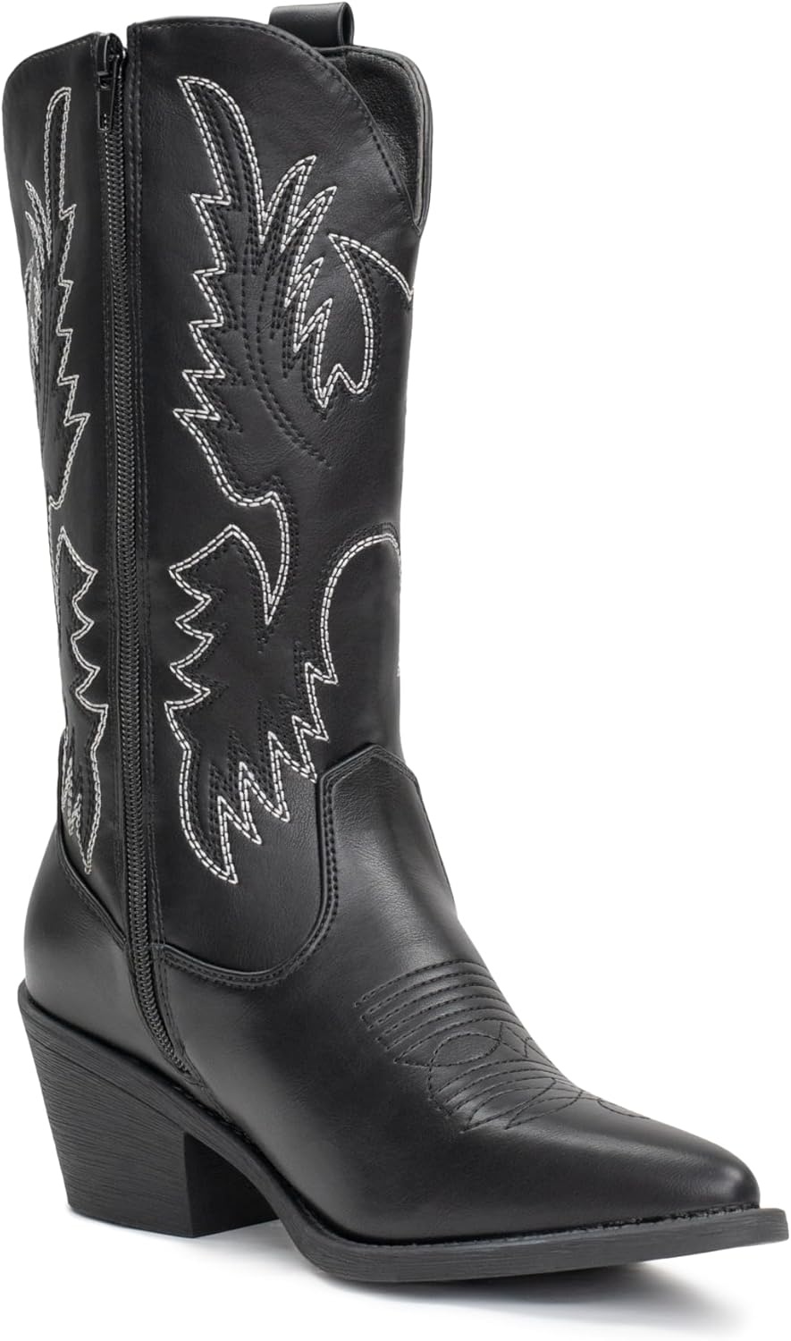 image:imageIUV Cowboy Boots For Women Western Cowgirl Boots Pull On Pointy Toe Mid CalfBlack