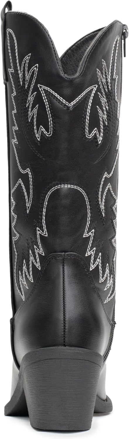 image:imageIUV Cowboy Boots For Women Western Cowgirl Boots Pull On Pointy Toe Mid CalfBlack