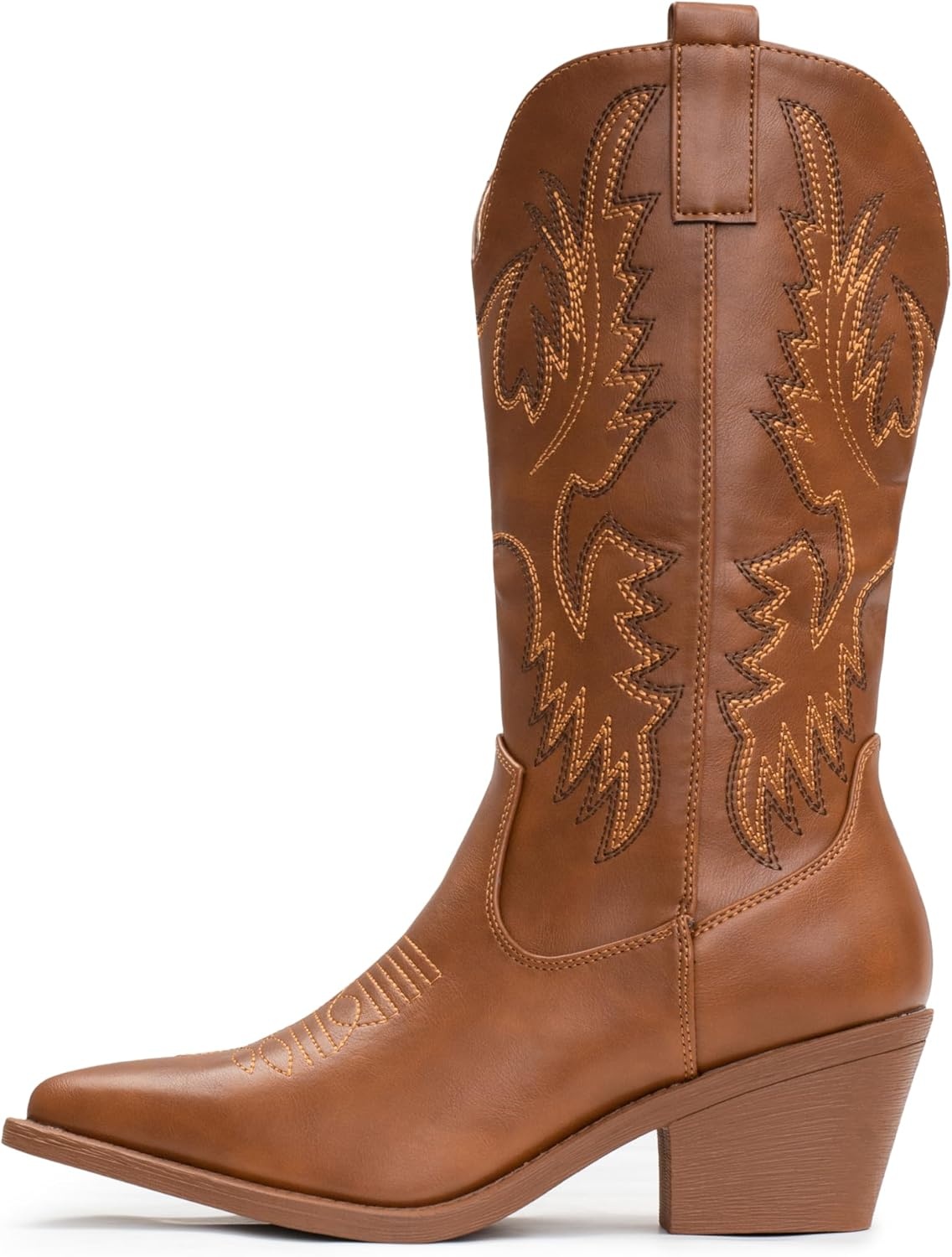 image:imageIUV Cowboy Boots For Women Western Cowgirl Boots Pull On Pointy Toe Mid CalfBrown