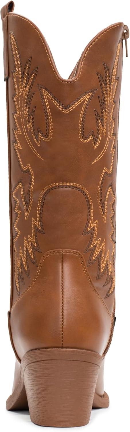image:imageIUV Cowboy Boots For Women Western Cowgirl Boots Pull On Pointy Toe Mid CalfBrown