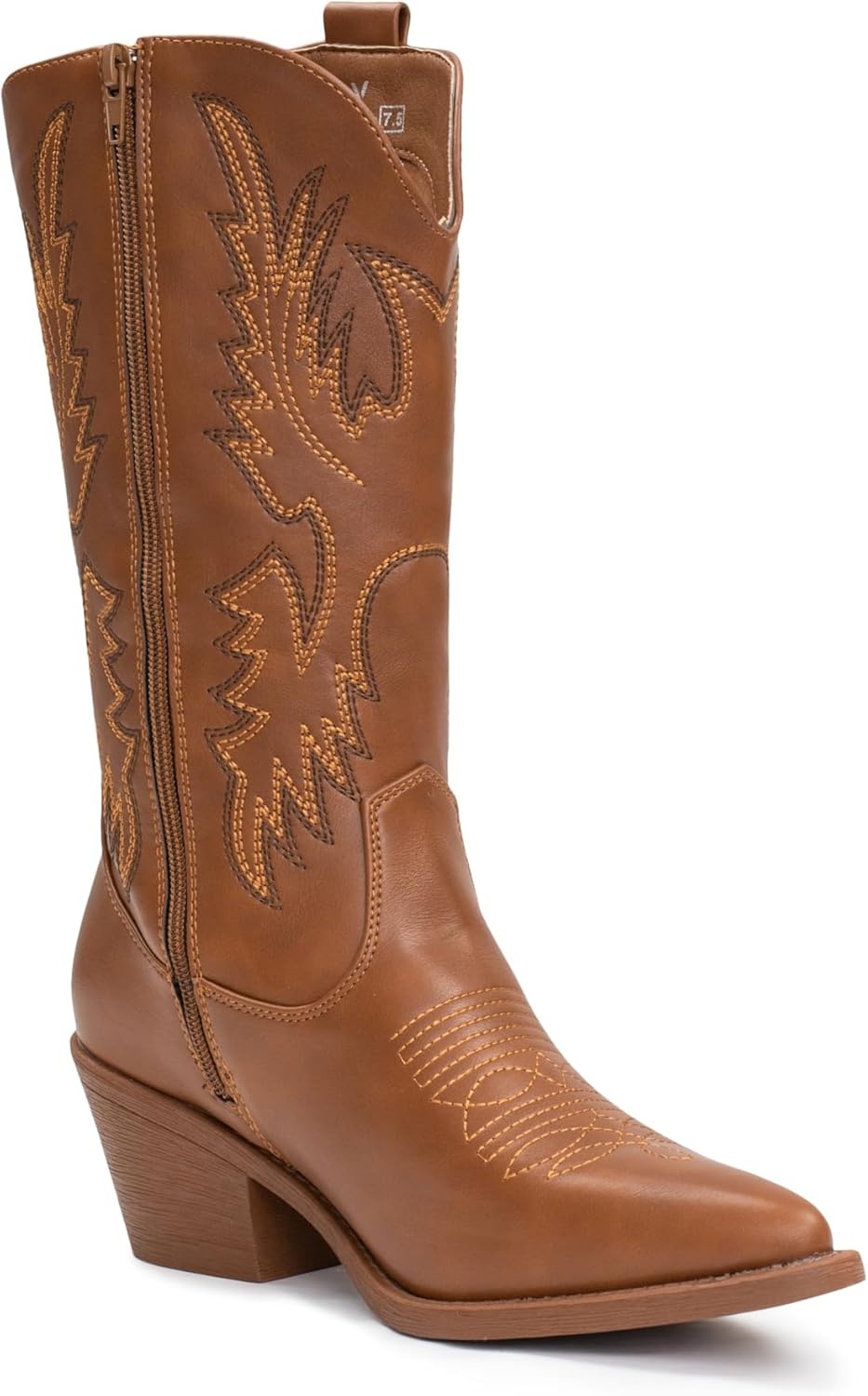 image:imageIUV Cowboy Boots For Women Western Cowgirl Boots Pull On Pointy Toe Mid CalfBrown