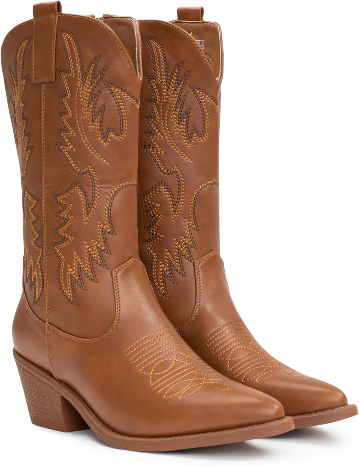 image:imageIUV Cowboy Boots For Women Western Cowgirl Boots Pull On Pointy Toe Mid CalfBrown