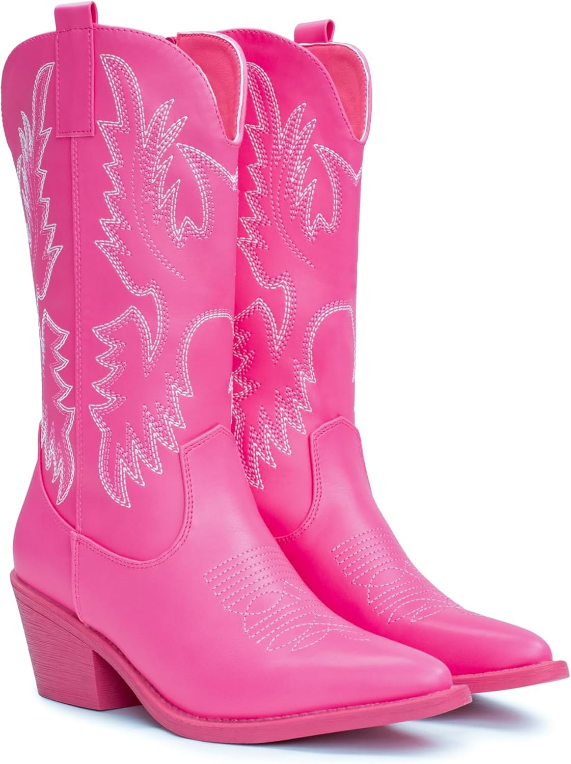 image:imageIUV Cowboy Boots For Women Western Cowgirl Boots Pull On Pointy Toe Mid CalfPink