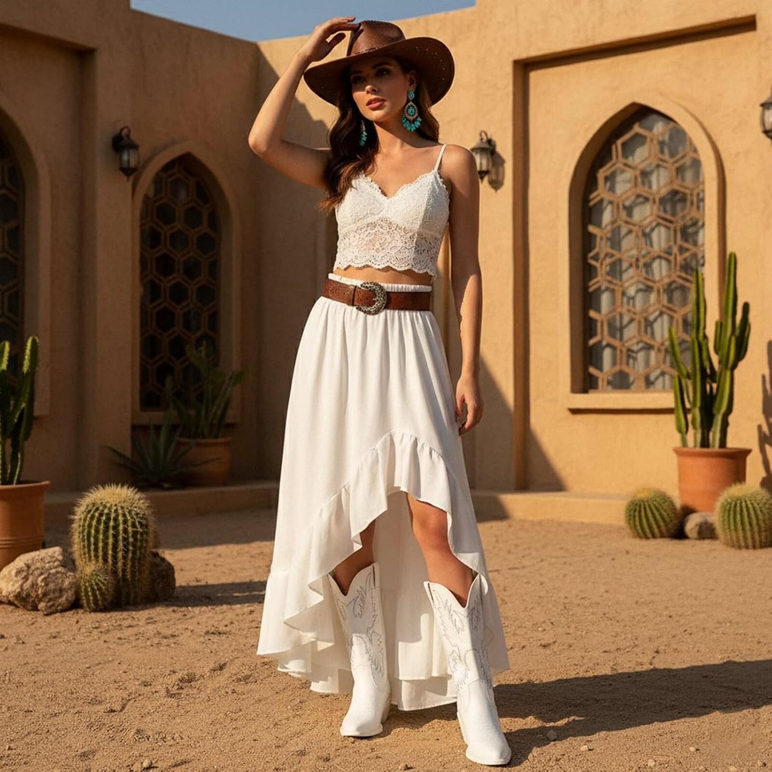 image:imageIUV Cowboy Boots For Women Western Cowgirl Boots Pull On Pointy Toe Mid CalfWhite