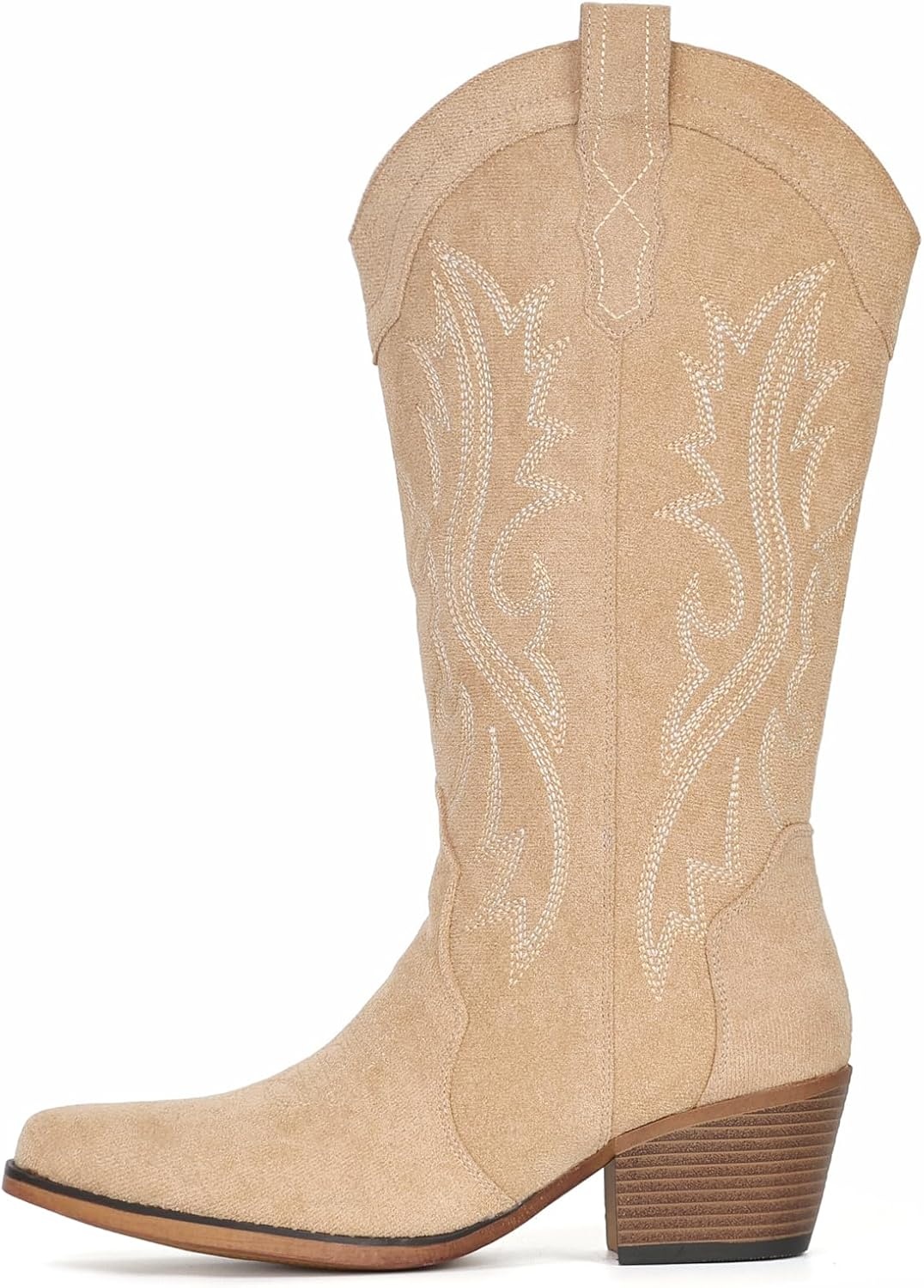 image:imageIUV Cowboy Boots For Women Western Cowgirl Boots with Chunky Heel Mid Calf Snip Toe Ideal for low instepsApricot Suede