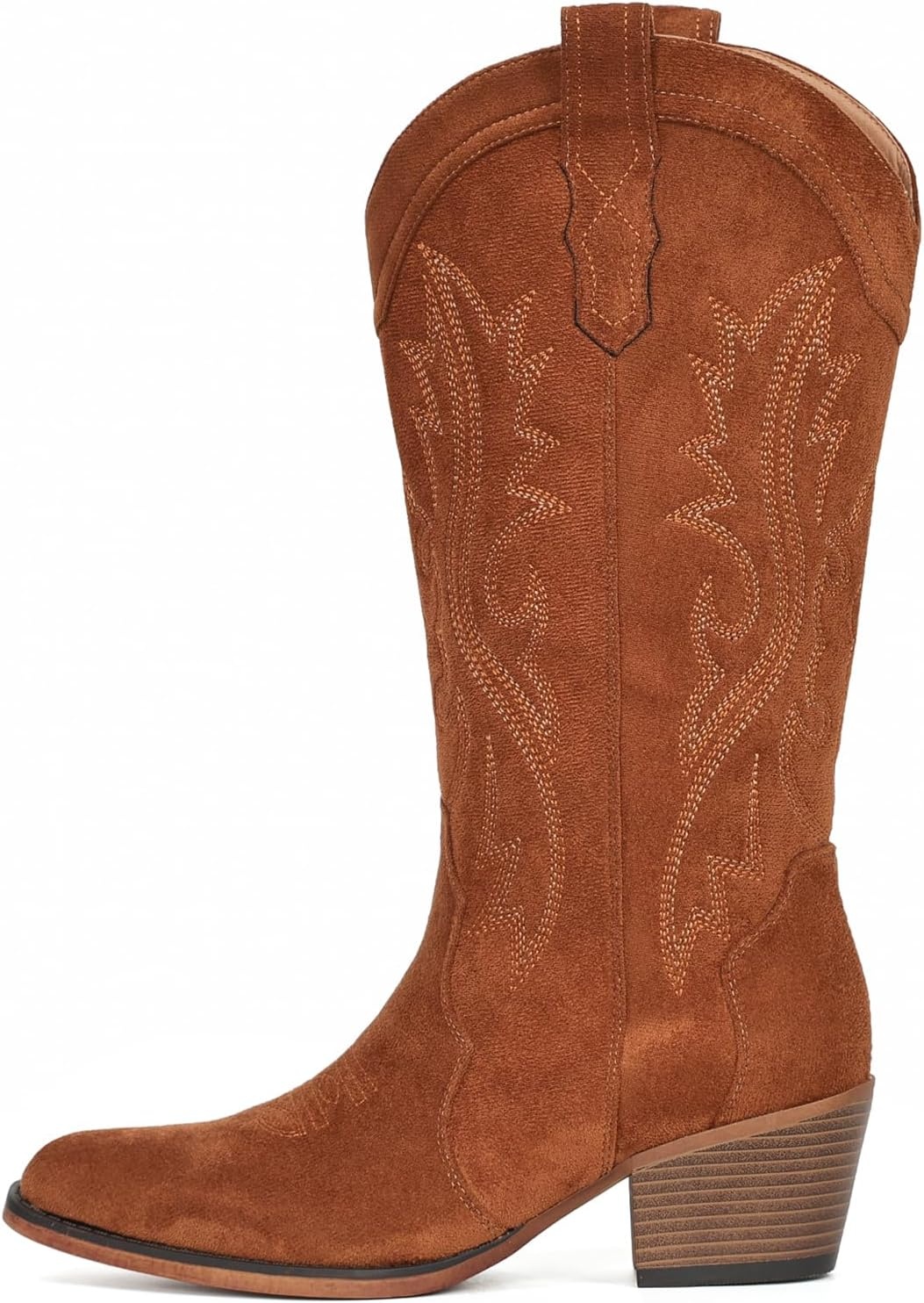 image:imageIUV Cowboy Boots For Women Western Cowgirl Boots with Chunky Heel Mid Calf Snip Toe Ideal for low instepsBrown Suede