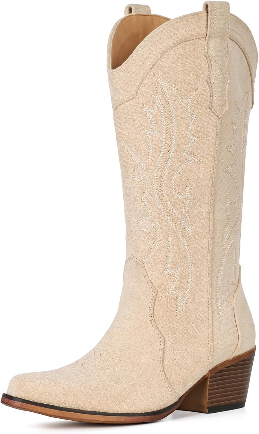 image:imageIUV Cowboy Boots For Women Western Cowgirl Boots with Chunky Heel Mid Calf Snip Toe Ideal for low instepsCamel Suede