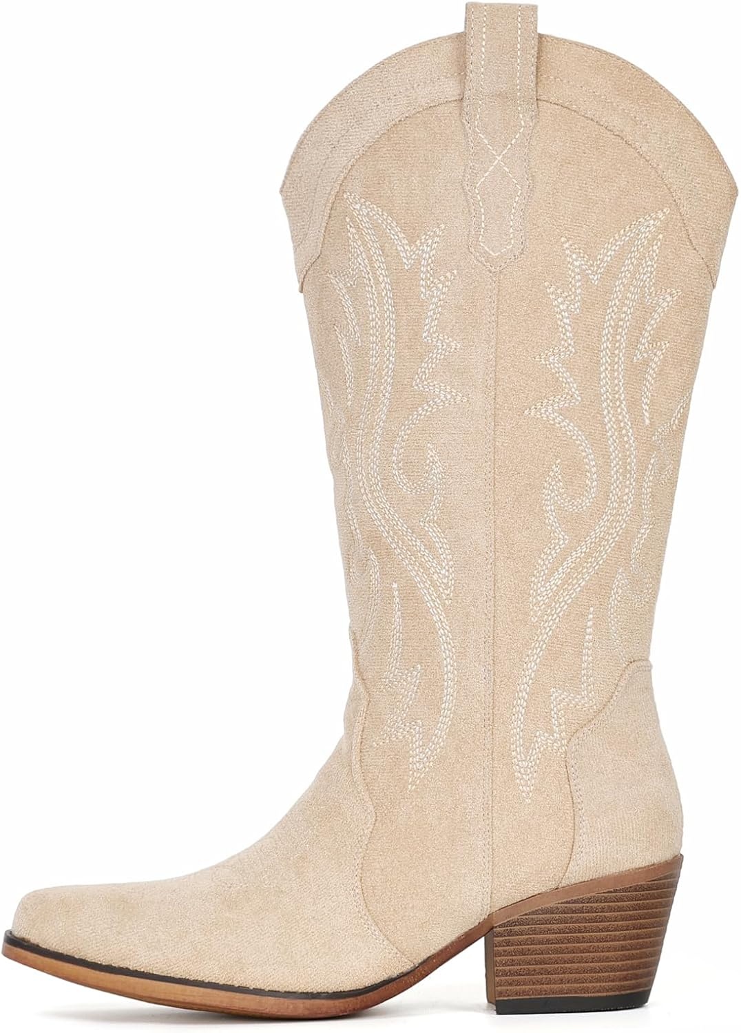 image:imageIUV Cowboy Boots For Women Western Cowgirl Boots with Chunky Heel Mid Calf Snip Toe Ideal for low instepsCamel Suede
