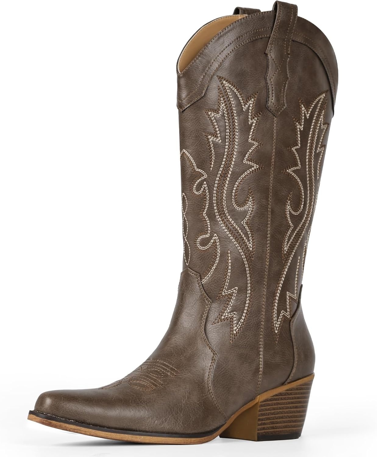 image:imageIUV Cowboy Boots For Women Western Cowgirl Boots with Chunky Heel Mid Calf Snip Toe Ideal for low instepsEbony