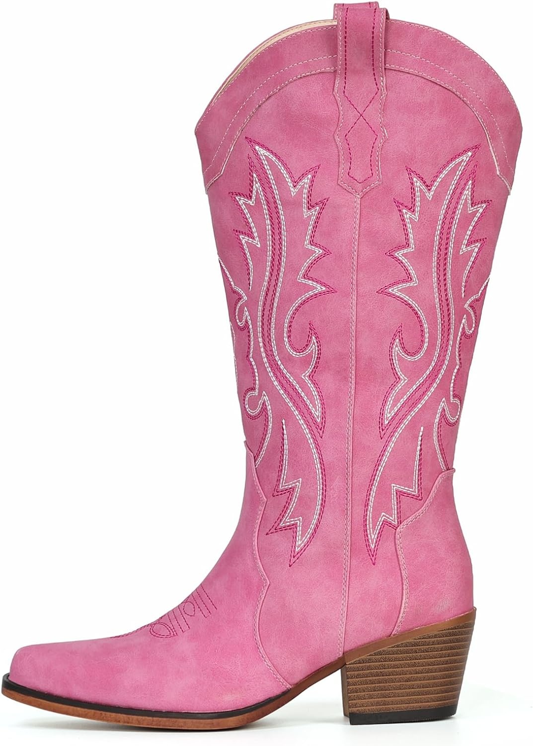 image:imageIUV Cowboy Boots For Women Western Cowgirl Boots with Chunky Heel Mid Calf Snip Toe Ideal for low instepsPink
