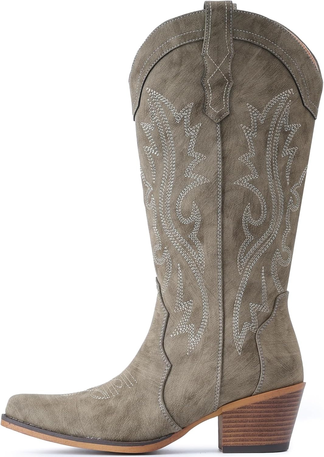 image:imageIUV Cowboy Boots For Women Western Cowgirl Boots with Chunky Heel Mid Calf Snip Toe Ideal for low instepsTaupe