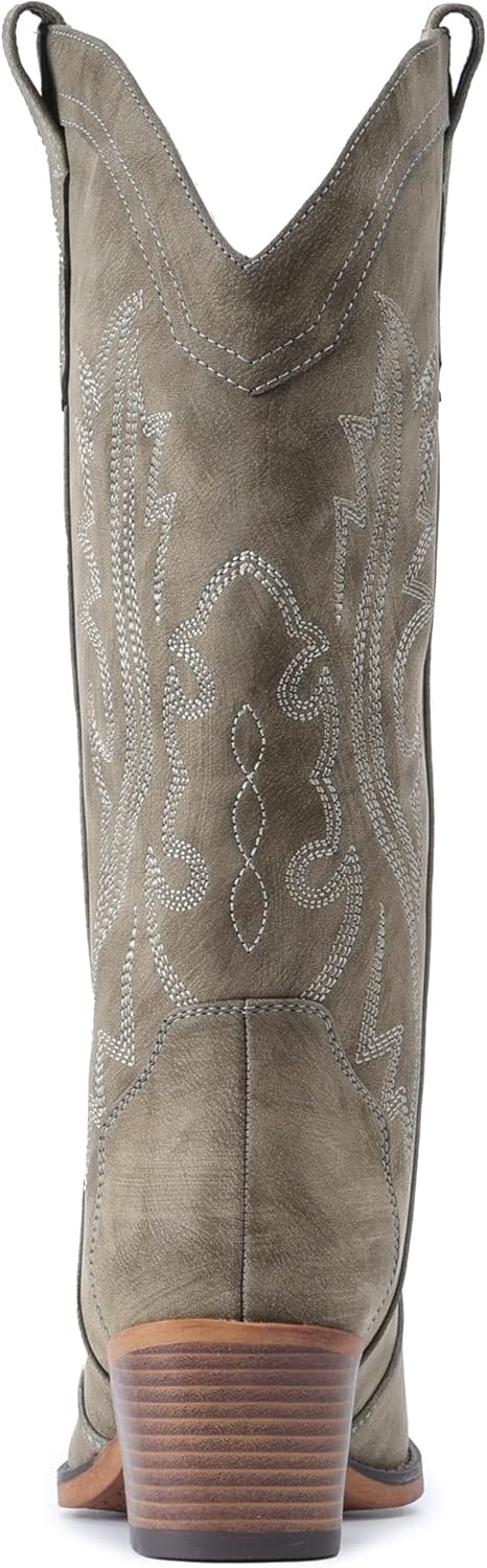 image:imageIUV Cowboy Boots For Women Western Cowgirl Boots with Chunky Heel Mid Calf Snip Toe Ideal for low instepsTaupe