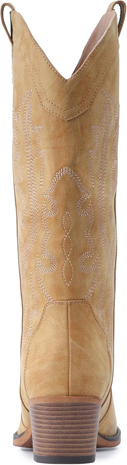 image:imageIUV Cowboy Boots For Women Western Cowgirl Boots with Chunky Heel Mid Calf Snip Toe Ideal for low instepsYellow Brown