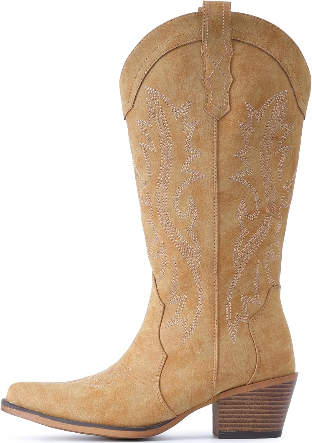 image:imageIUV Cowboy Boots For Women Western Cowgirl Boots with Chunky Heel Mid Calf Snip Toe Ideal for low instepsYellow Brown
