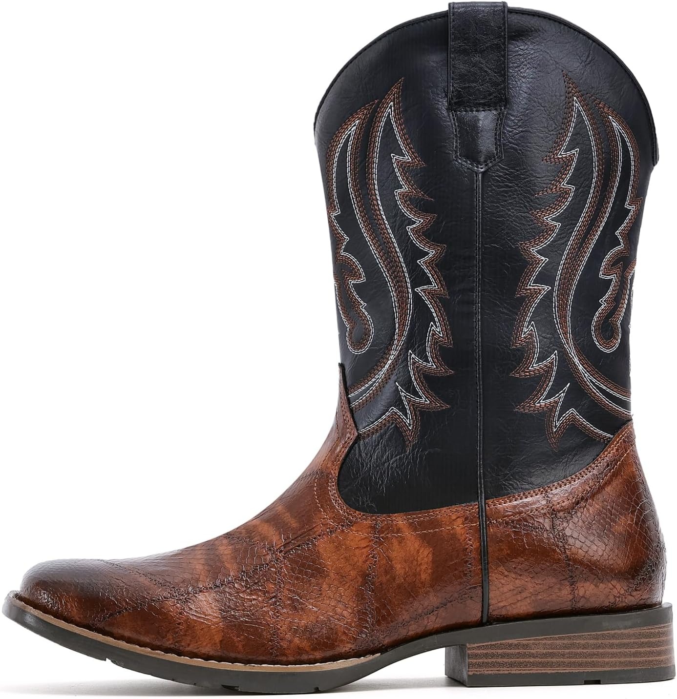 image:imageIUV Cowboy Boots Men Square Toe Western Boots Pull On Durable Classic Embroidered boot