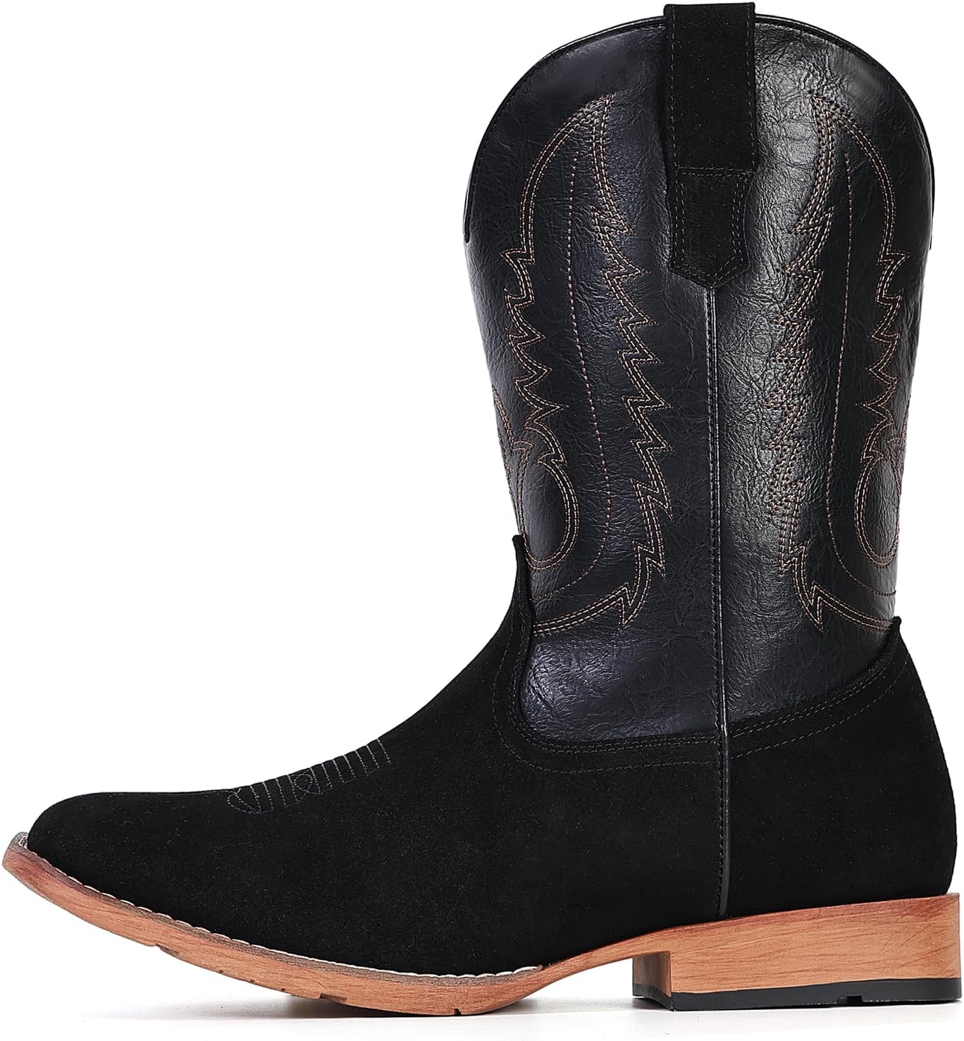 image:imageIUV Cowboy Boots for Men Suede Square Toe Western Boots Pull On Durable Classic Embroidered BootBlack