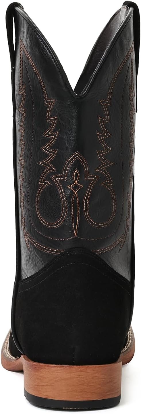image:imageIUV Cowboy Boots for Men Suede Square Toe Western Boots Pull On Durable Classic Embroidered BootBlack