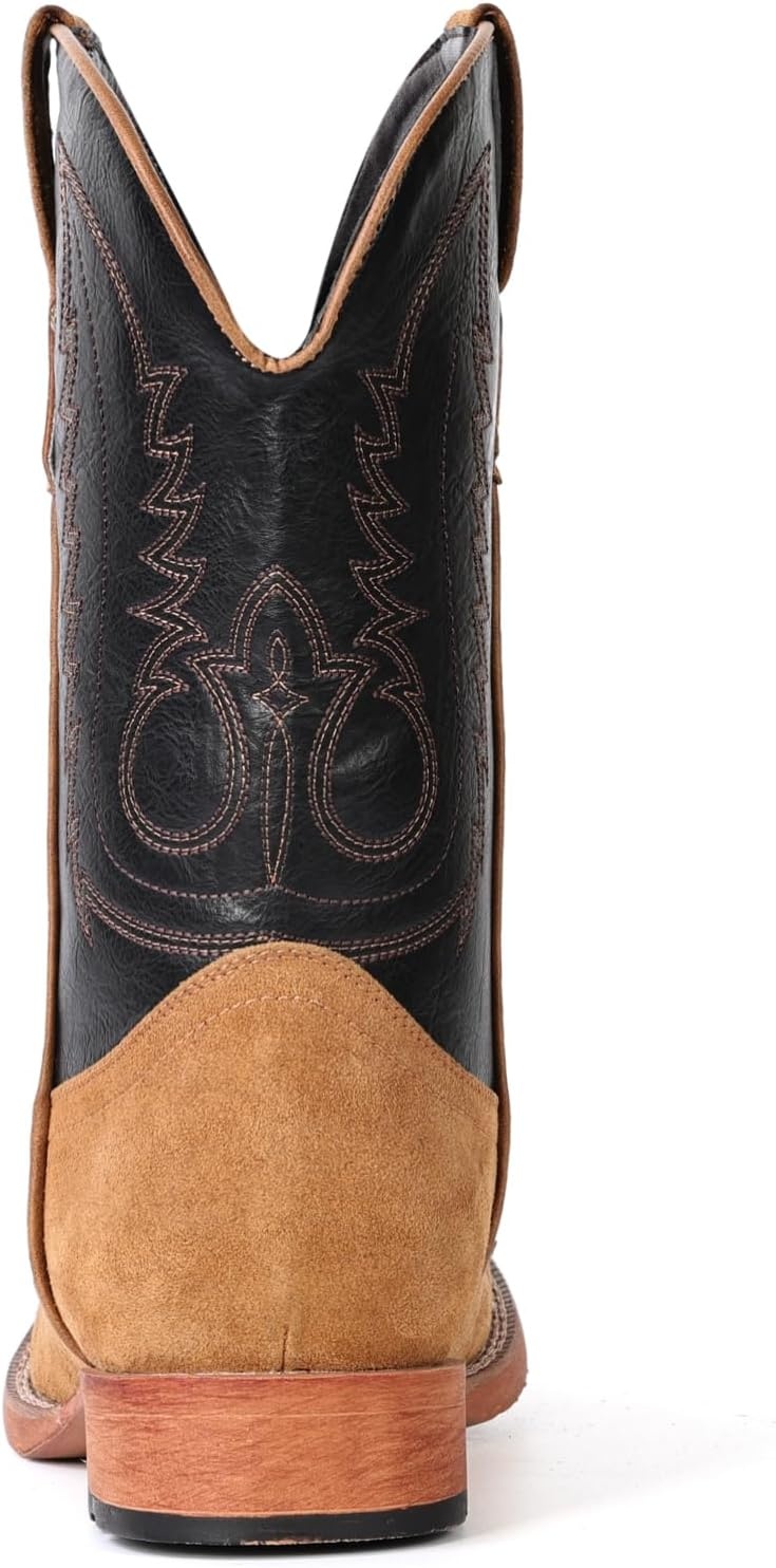 image:imageIUV Cowboy Boots for Men Suede Square Toe Western Boots Pull On Durable Classic Embroidered BootBlack Brown