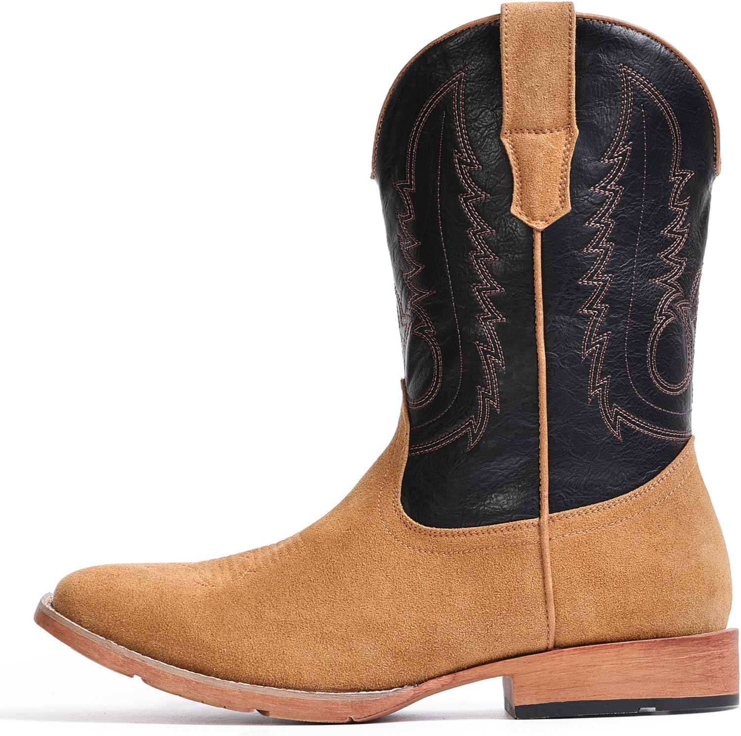 image:imageIUV Cowboy Boots for Men Suede Square Toe Western Boots Pull On Durable Classic Embroidered BootBlack Brown