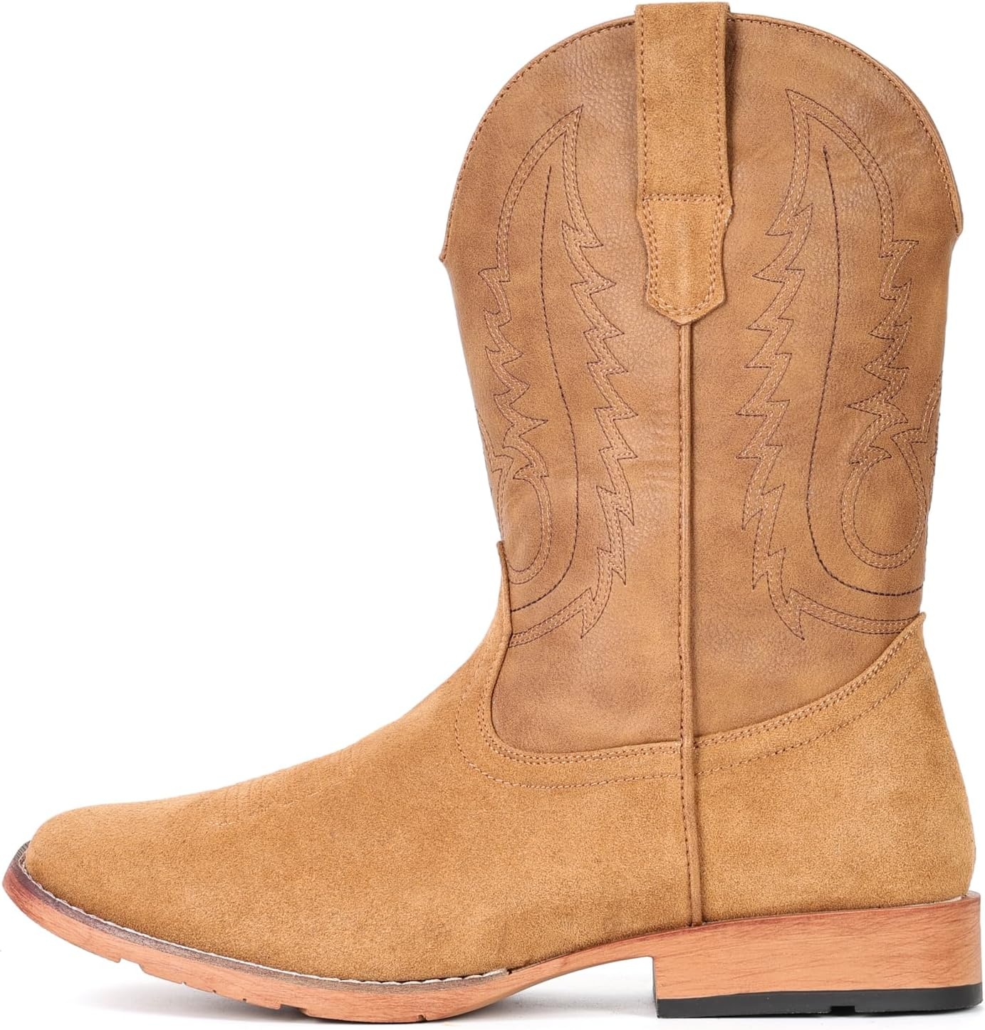 image:imageIUV Cowboy Boots for Men Suede Square Toe Western Boots Pull On Durable Classic Embroidered BootBrown