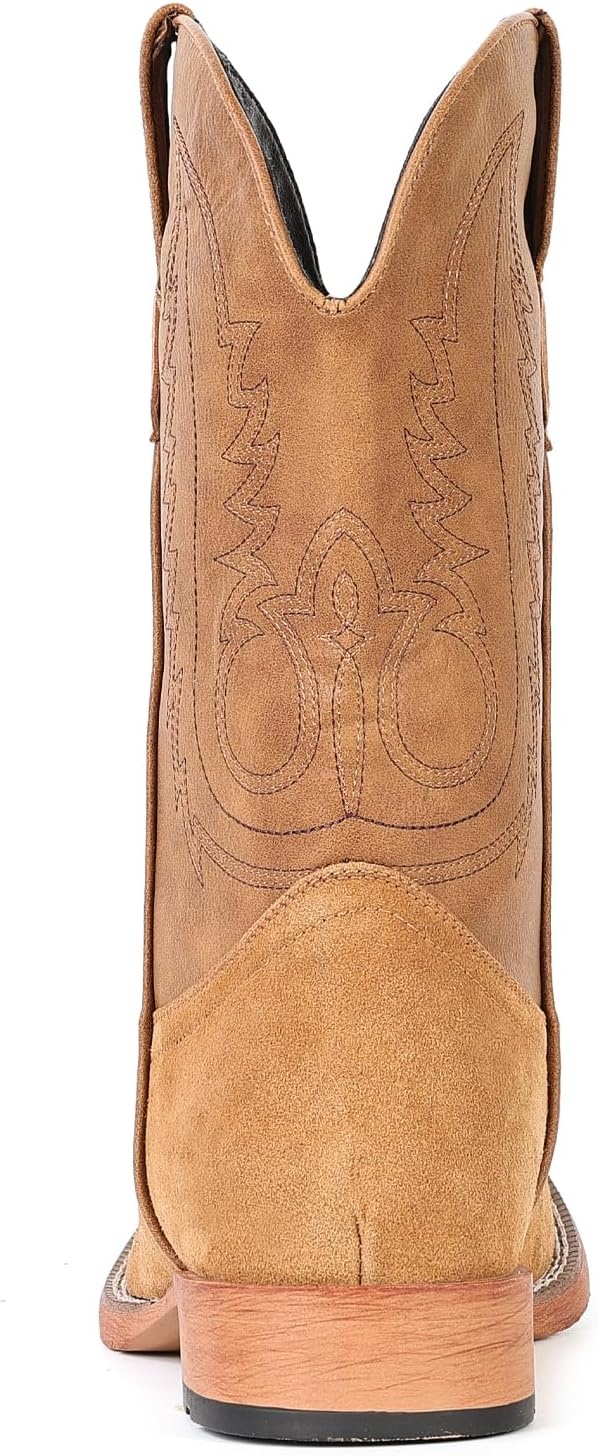 image:imageIUV Cowboy Boots for Men Suede Square Toe Western Boots Pull On Durable Classic Embroidered BootBrown