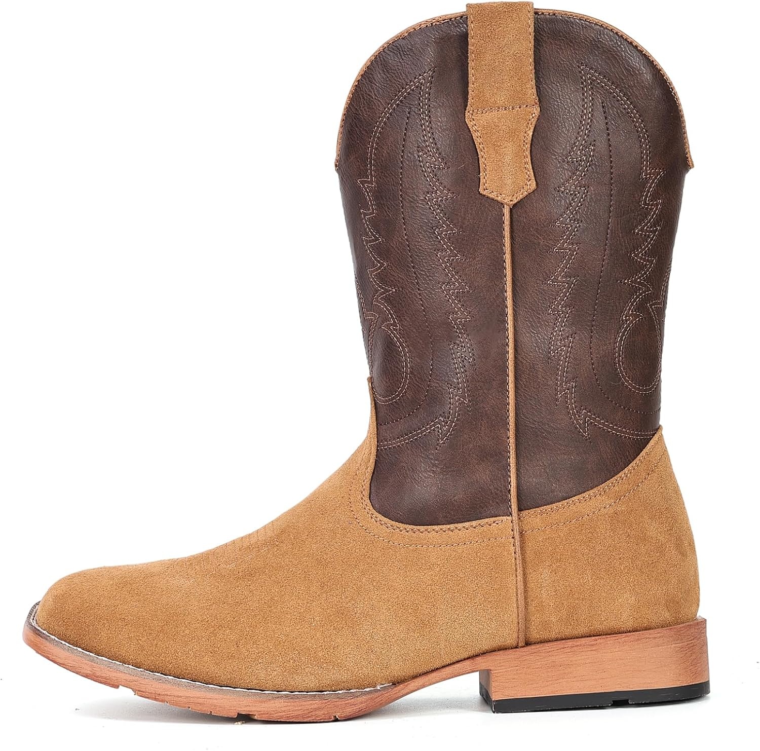 image:imageIUV Cowboy Boots for Men Suede Square Toe Western Boots Pull On Durable Classic Embroidered BootDark Brown