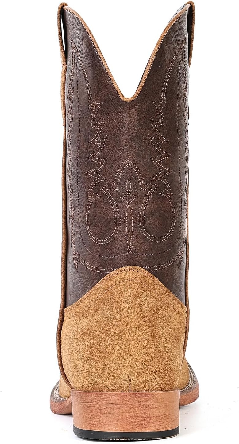 image:imageIUV Cowboy Boots for Men Suede Square Toe Western Boots Pull On Durable Classic Embroidered BootDark Brown