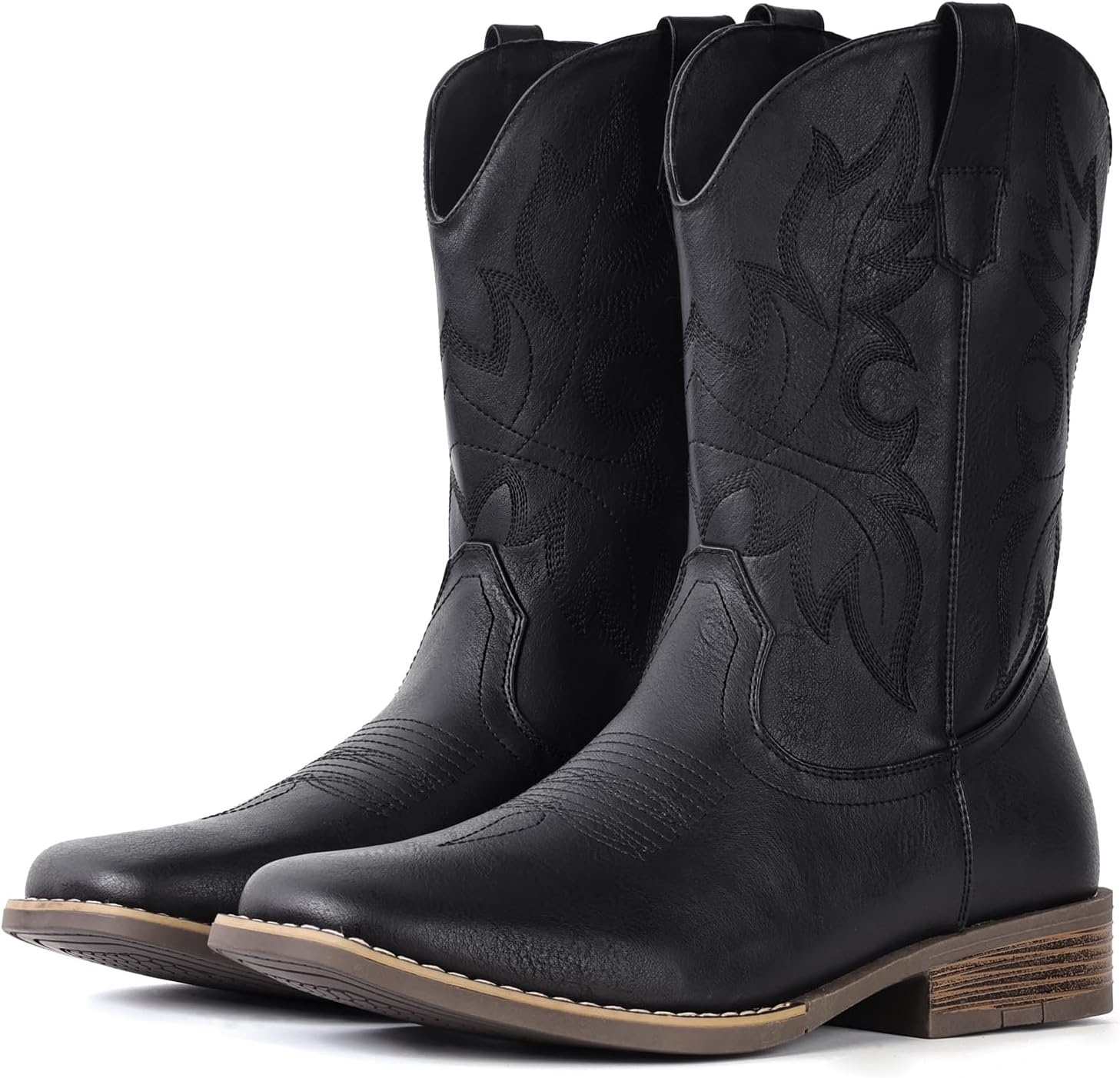 image:imageIUV Cowboy Boots for Men Western Boots Square Toe Slip on Embroidered arch support Boot Fashionable Pull On for Spring FallAll Black
