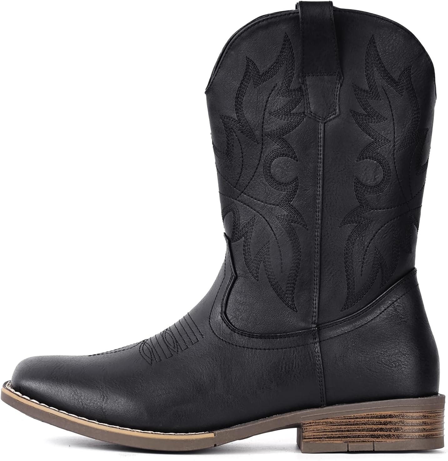 image:imageIUV Cowboy Boots for Men Western Boots Square Toe Slip on Embroidered arch support Boot Fashionable Pull On for Spring FallAll Black