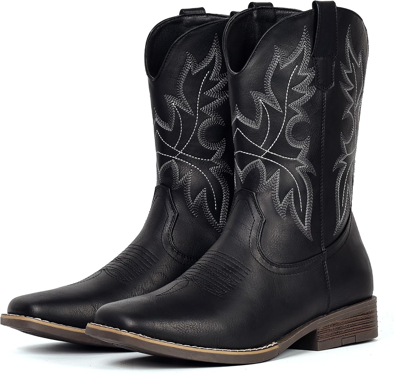 image:imageIUV Cowboy Boots for Men Western Boots Square Toe Slip on Embroidered arch support Boot Fashionable Pull On for Spring FallBlack