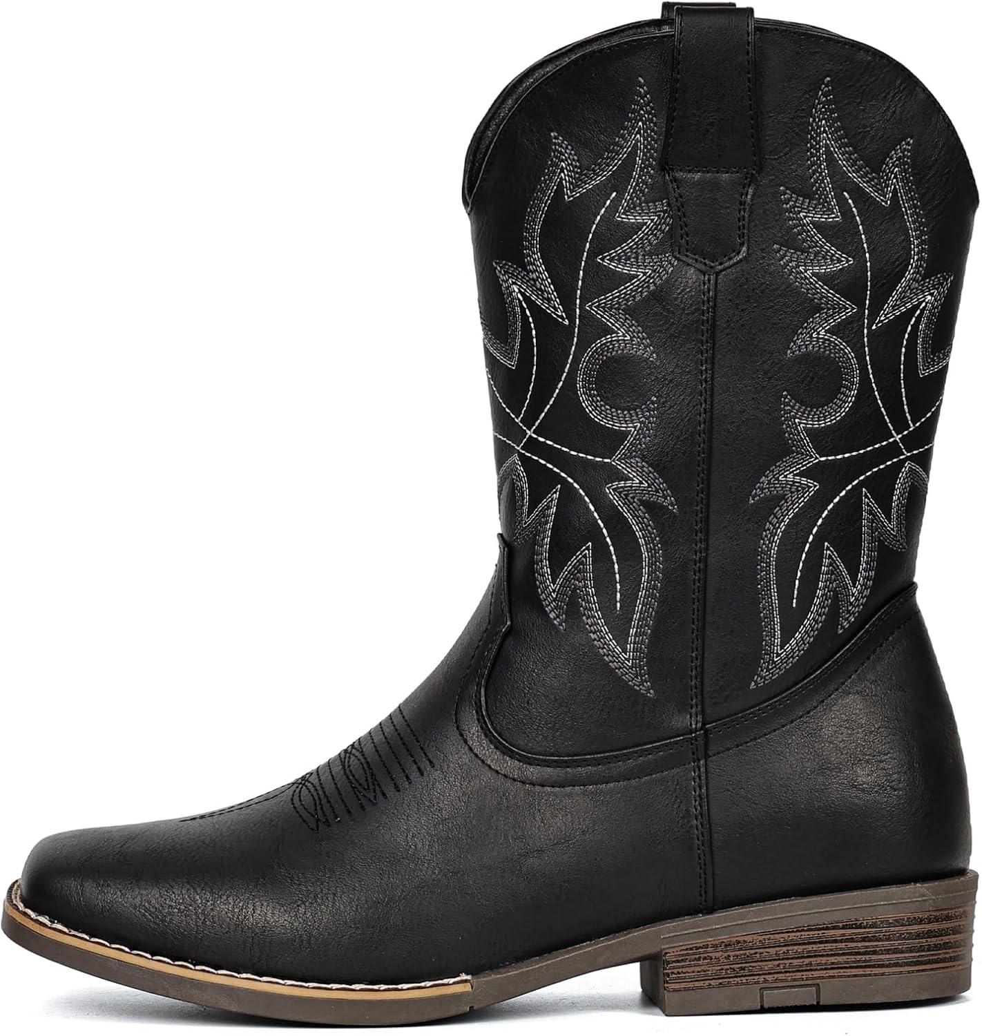 image:imageIUV Cowboy Boots for Men Western Boots Square Toe Slip on Embroidered arch support Boot Fashionable Pull On for Spring FallBlack