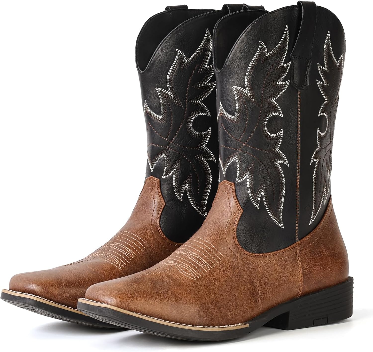 image:imageIUV Cowboy Boots for Men Western Boots Square Toe Slip on Embroidered arch support Boot Fashionable Pull On for Spring FallBlack Brown