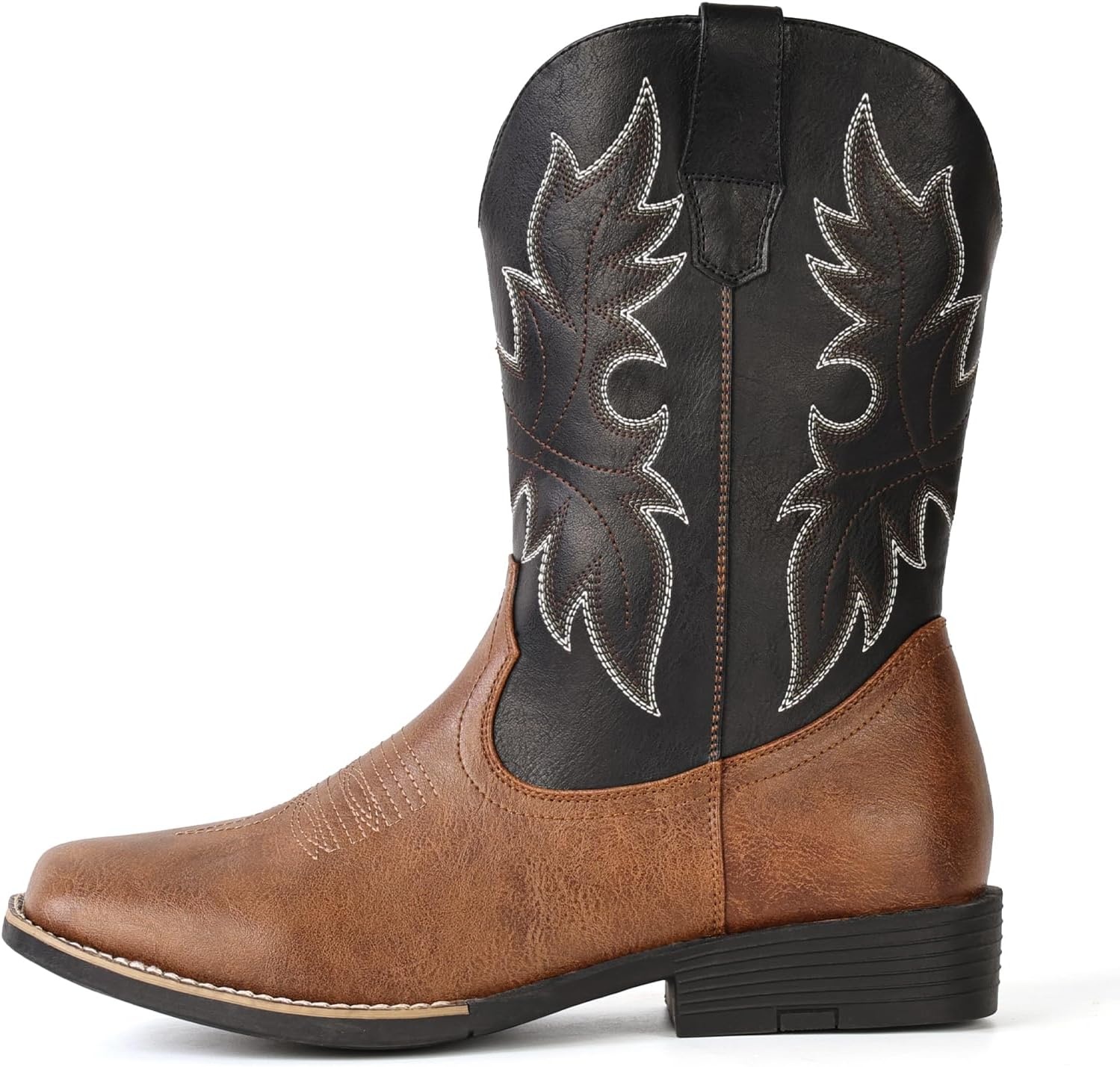 image:imageIUV Cowboy Boots for Men Western Boots Square Toe Slip on Embroidered arch support Boot Fashionable Pull On for Spring FallBlack Brown