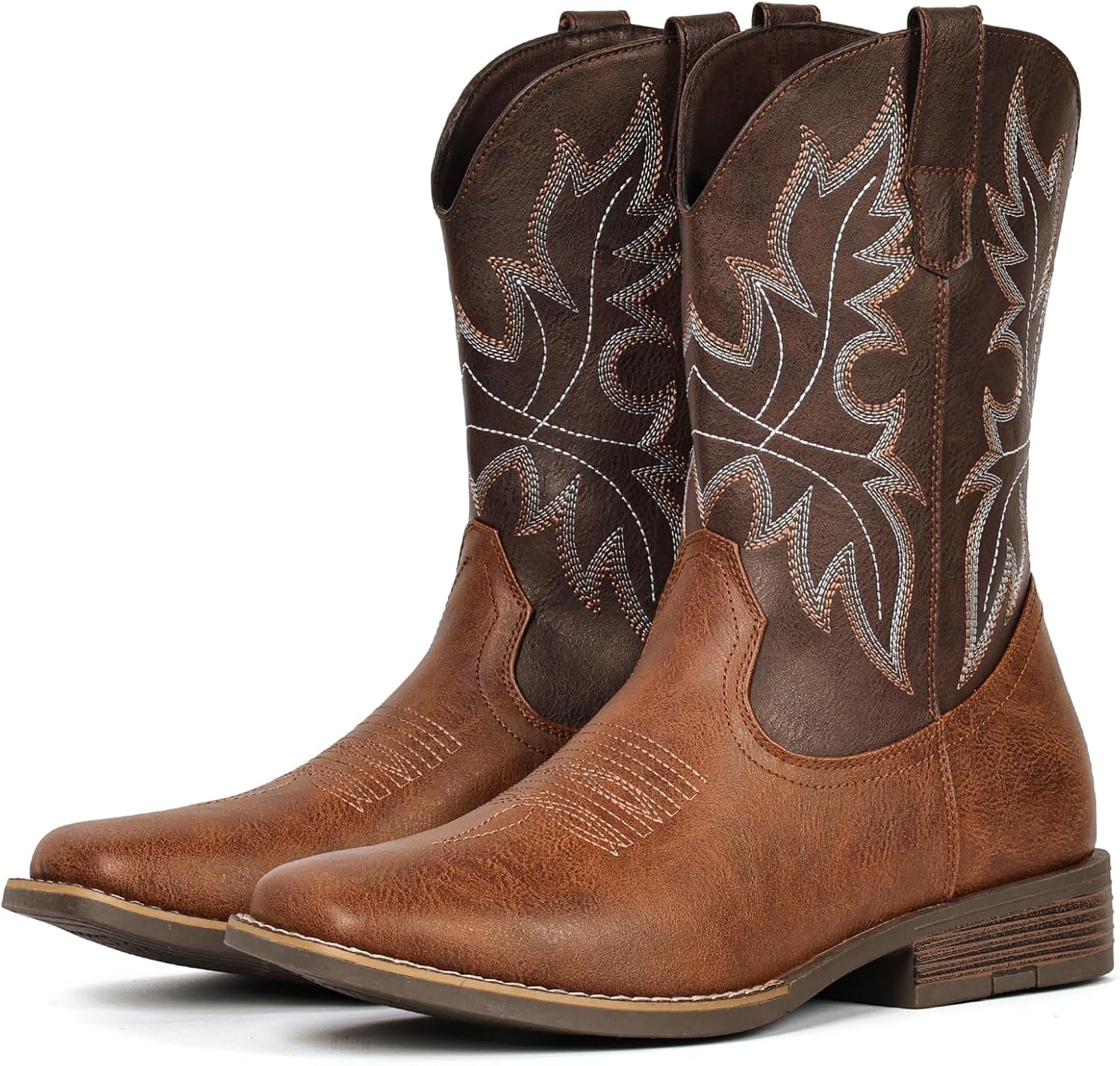 image:imageIUV Cowboy Boots for Men Western Boots Square Toe Slip on Embroidered arch support Boot Fashionable Pull On for Spring FallBrown