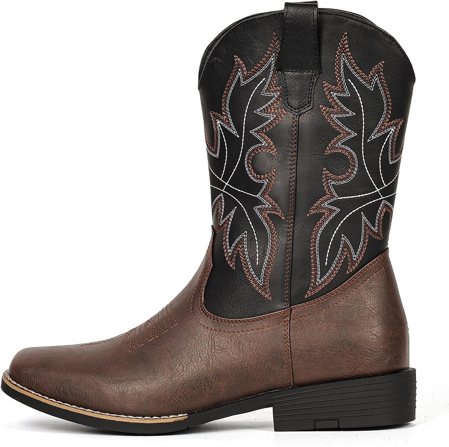 image:imageIUV Cowboy Boots for Men Western Boots Square Toe Slip on Embroidered arch support Boot Fashionable Pull On for Spring FallDark Brown